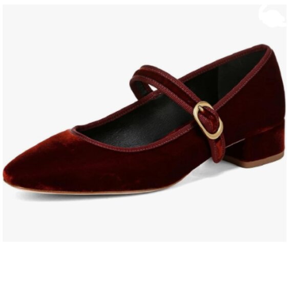 XYD Burgundy Low Heel Chunky Mary Jane Pumps Square Toe Buckled Strap Daily Shoe - Picture 1 of 8